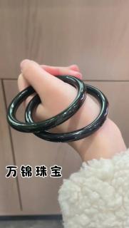 和田玉青玉圆条手镯女款玉镯子 内径约62mm 附证书